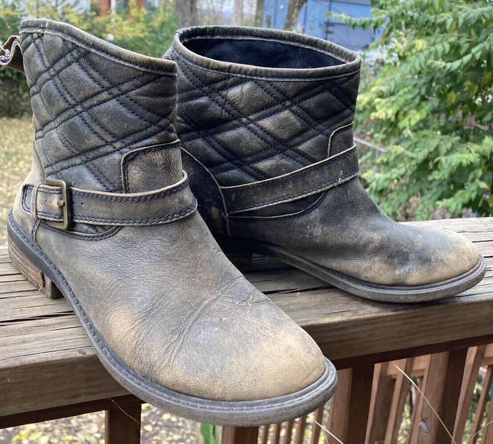 Lucky Brand Distressed Nordic Quilted Boot Size 8 Gray/Brown MSRP $139 Booties